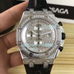 Copy AP Royal Oak Offshore Iced Out Chronograph Diamond Watch SS Black Leather